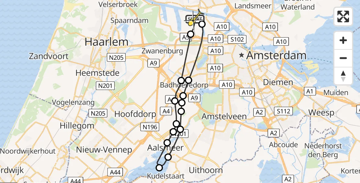 Routekaart van de vlucht: Lifeliner 1 naar Amsterdam Heliport, Hornweg
