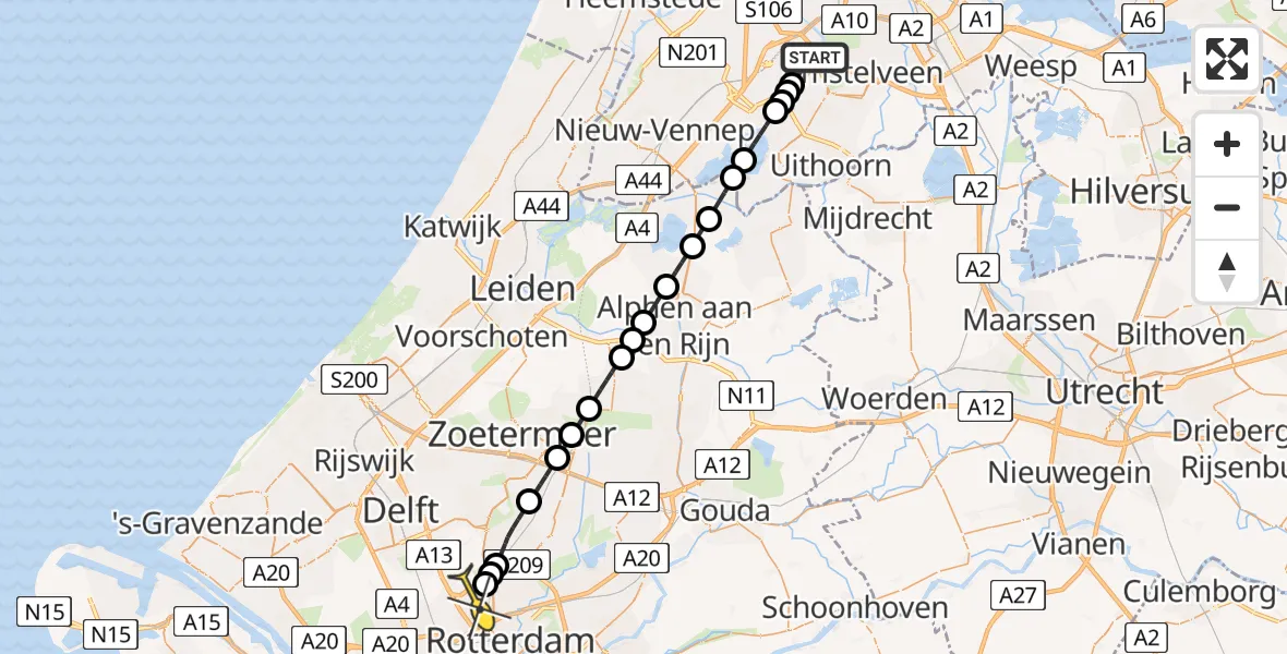 Routekaart van de vlucht: Politiehelikopter naar Rotterdam The Hague Airport, Brandenburgbaan