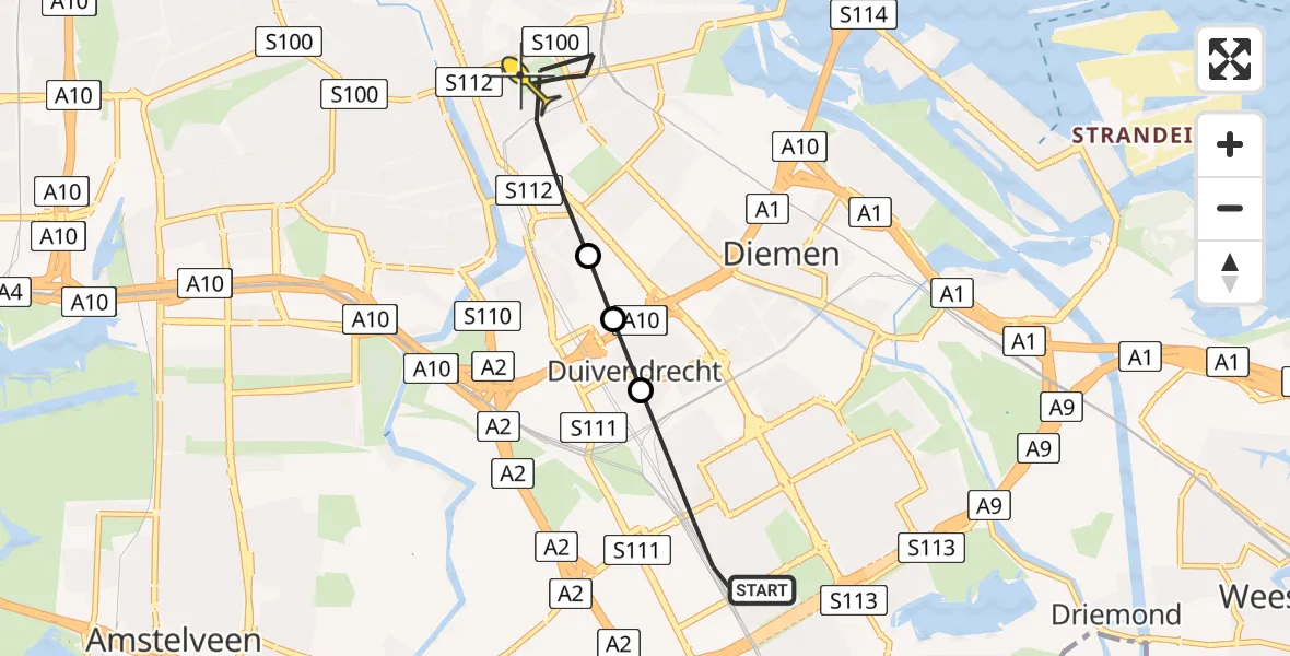 Routekaart van de vlucht: Lifeliner 2 naar Amsterdam, Klaartje de Zwarte - Walvischbrug