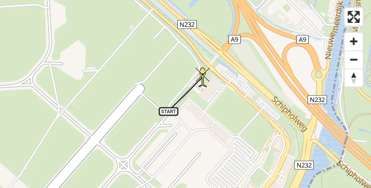 Routekaart van de vlucht: Politieheli naar Schiphol, Loevesteinse Randweg