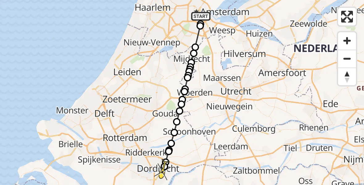 Routekaart van de vlucht: Lifeliner 2 naar Dordrecht, Middelweg
