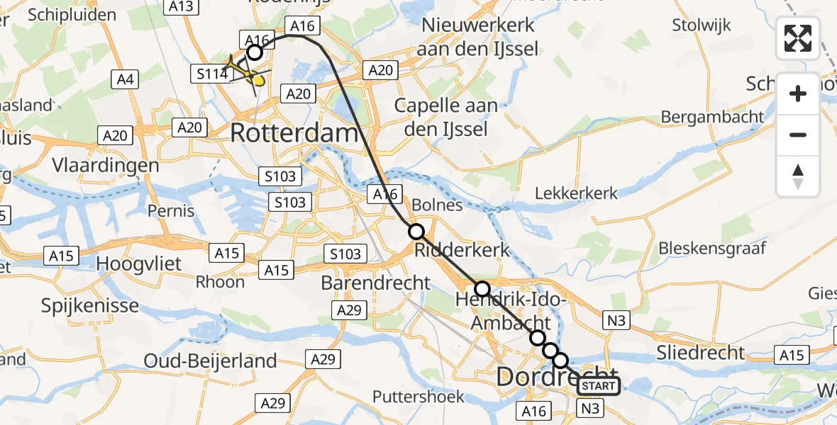 Routekaart van de vlucht: Lifeliner 2 naar Rotterdam The Hague Airport, Brandenburgbaan