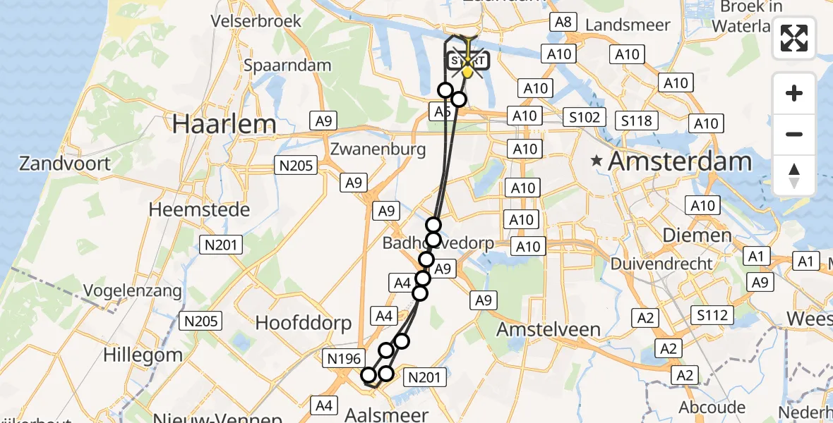 Routekaart van de vlucht: Lifeliner 1 naar Amsterdam Heliport, Capriweg