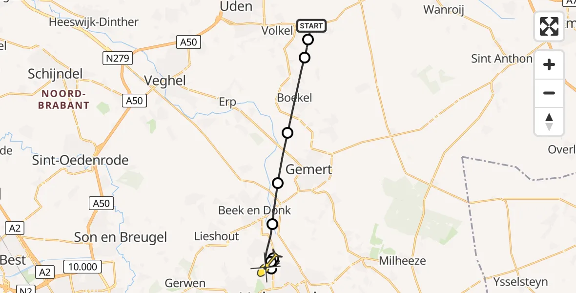 Routekaart van de vlucht: Lifeliner 3 naar Helmond, Aarle-Rixtelseweg