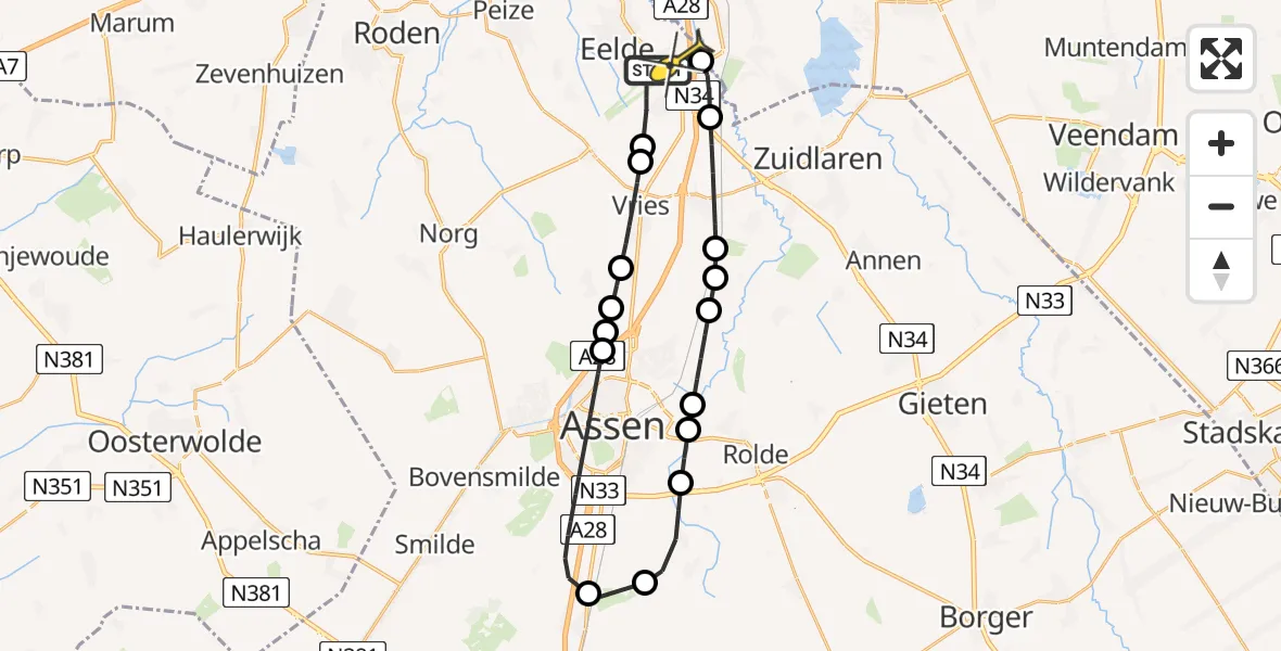 Routekaart van de vlucht: Lifeliner 4 naar Eelde, Burgemeester J.G. Legroweg