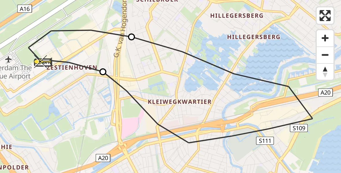Routekaart van de vlucht: Lifeliner 2 naar Rotterdam The Hague Airport, Brandenburgbaan