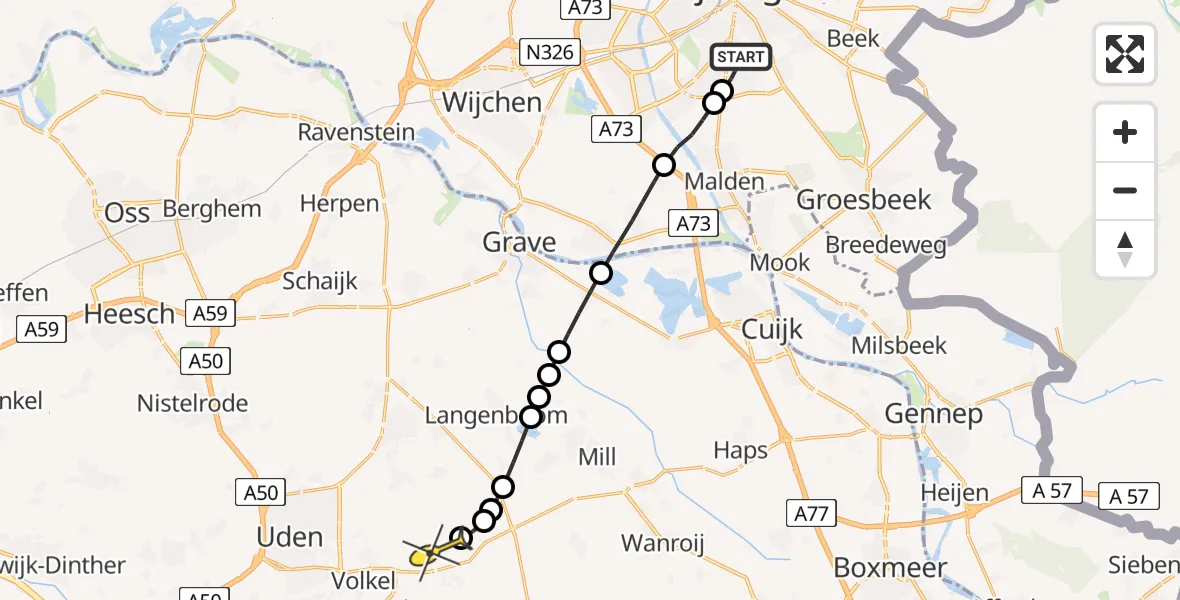 Routekaart van de vlucht: Lifeliner 3 naar Vliegbasis Volkel, Zeelandsedijk