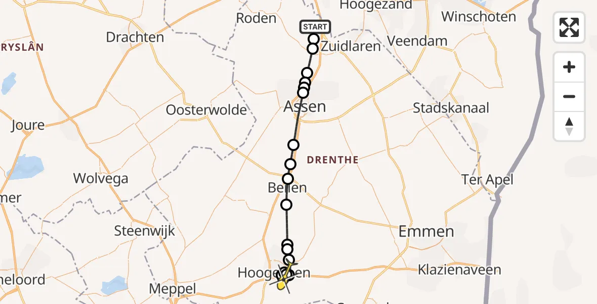 Routekaart van de vlucht: Lifeliner 4 naar Hoogeveen, Vissersweg
