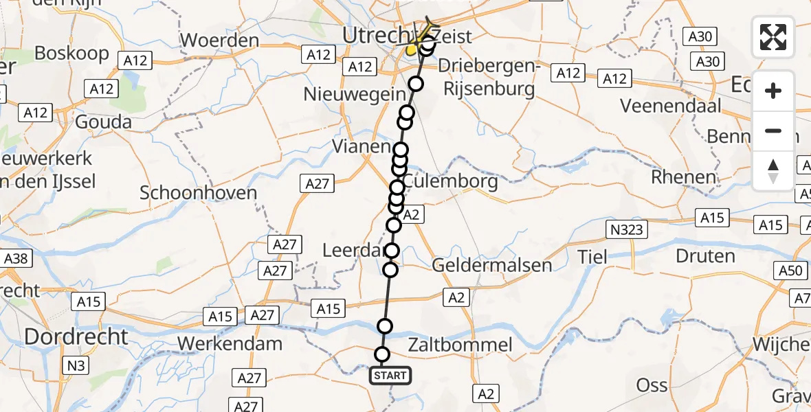 Routekaart van de vlucht: Lifeliner 3 naar Universitair Medisch Centrum Utrecht, Heidelberglaan