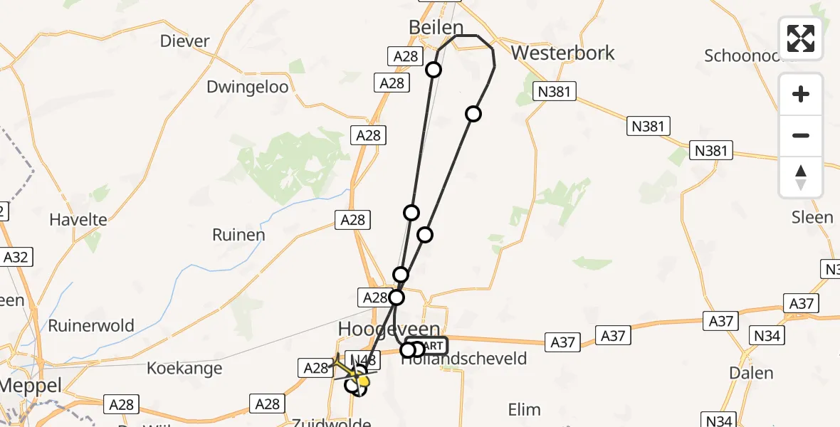 Routekaart van de vlucht: Lifeliner 4 naar Zuidwolde, Noorderweg