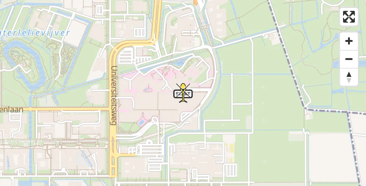 Routekaart van de vlucht: Lifeliner 3 naar Universitair Medisch Centrum Utrecht, UMC Ambulancetunnel