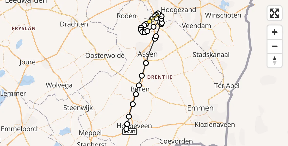 Routekaart van de vlucht: Lifeliner 4 naar Eelde, Burgemeester J.G. Legroweg
