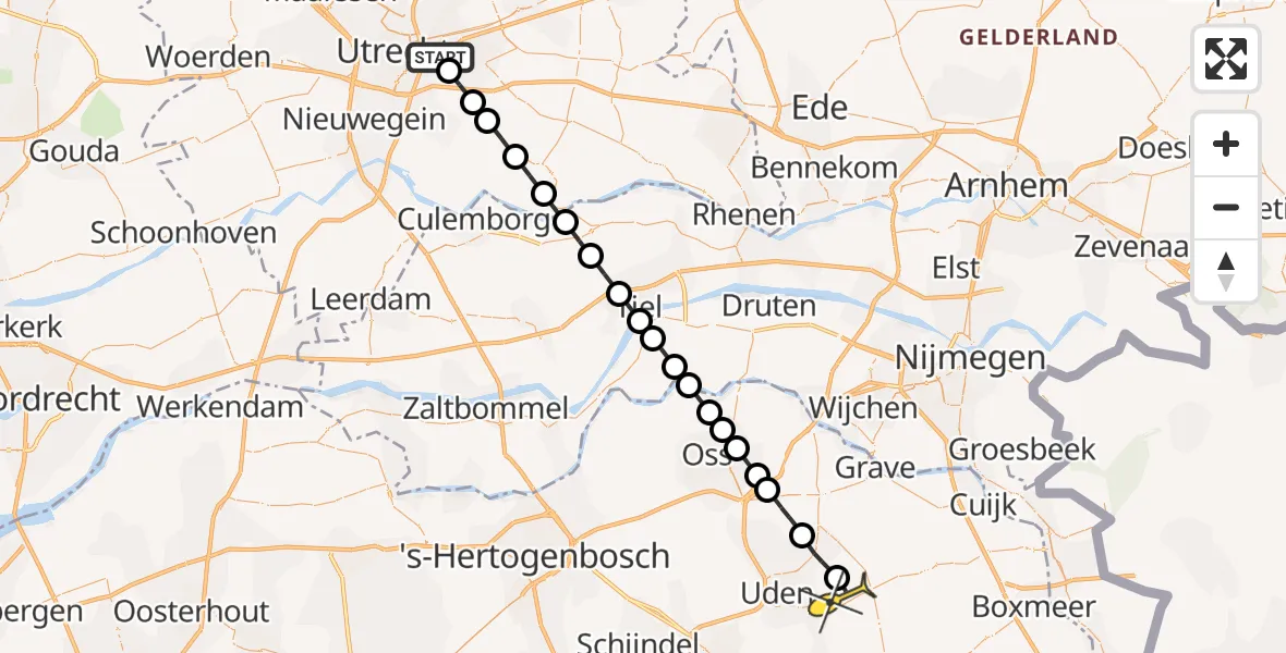 Routekaart van de vlucht: Lifeliner 3 naar Vliegbasis Volkel, Zeelandsedijk