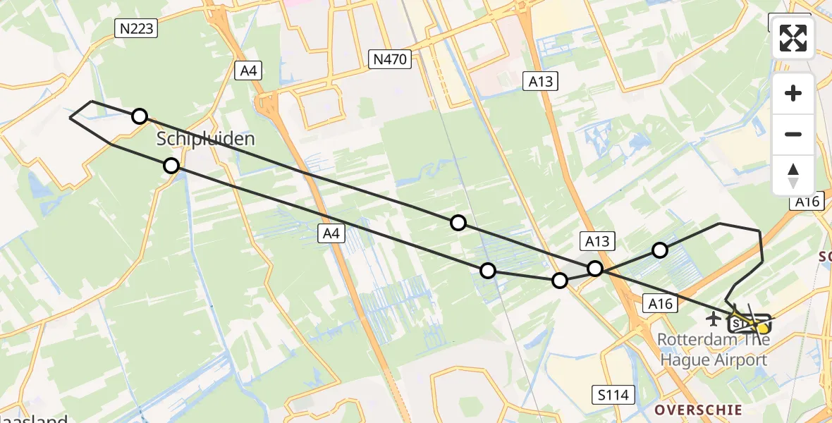 Routekaart van de vlucht: Lifeliner 2 naar Rotterdam The Hague Airport, Brandenburgbaan