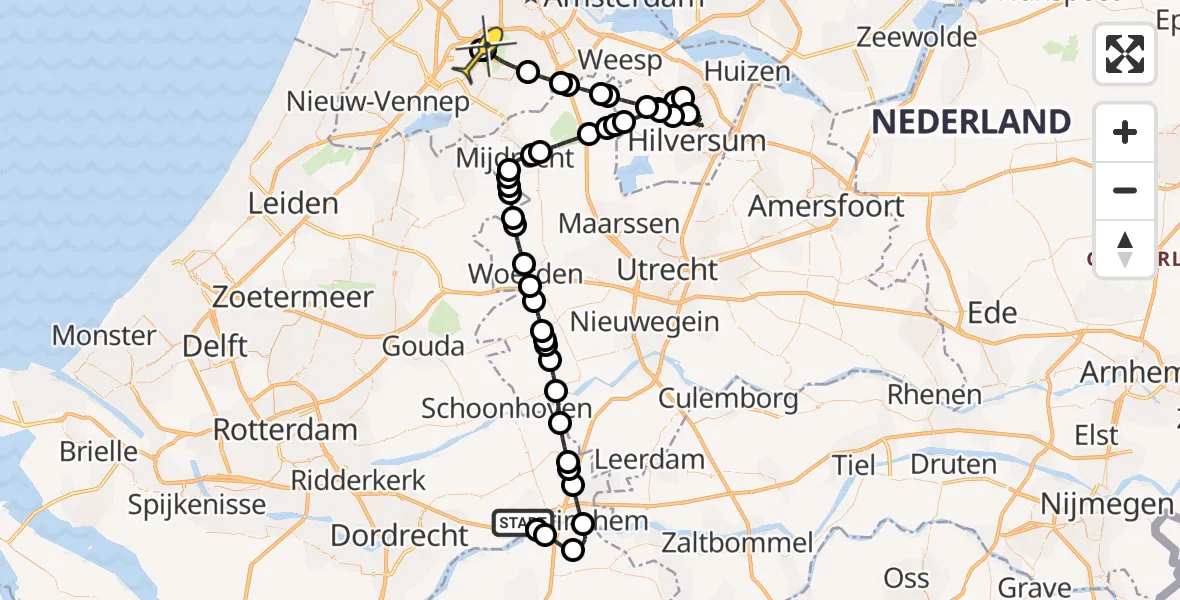 Routekaart van de vlucht: Politieheli naar Schiphol, Loevesteinse Randweg