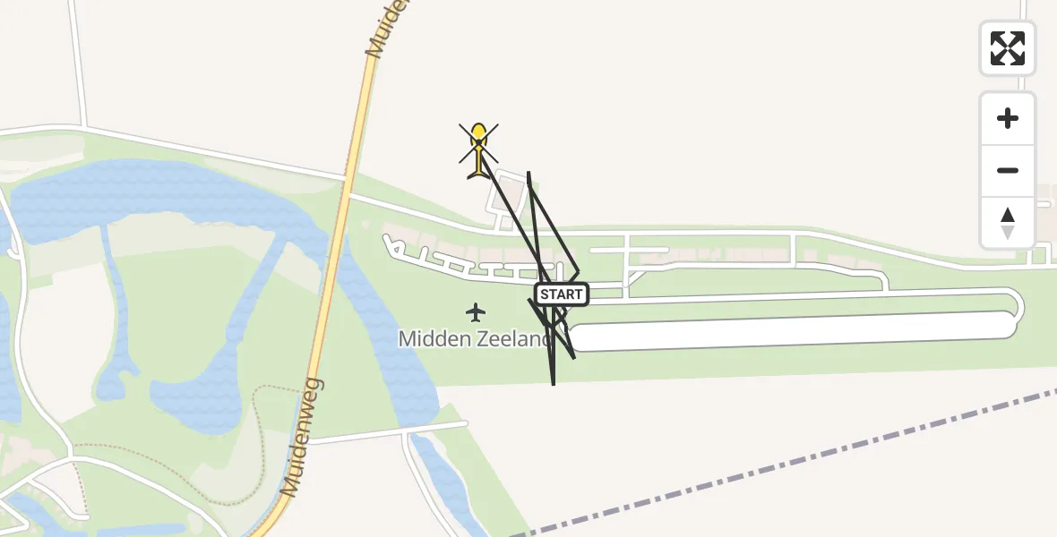 Routekaart van de vlucht: Kustwachthelikopter naar Vliegveld Midden-Zeeland, Calandweg