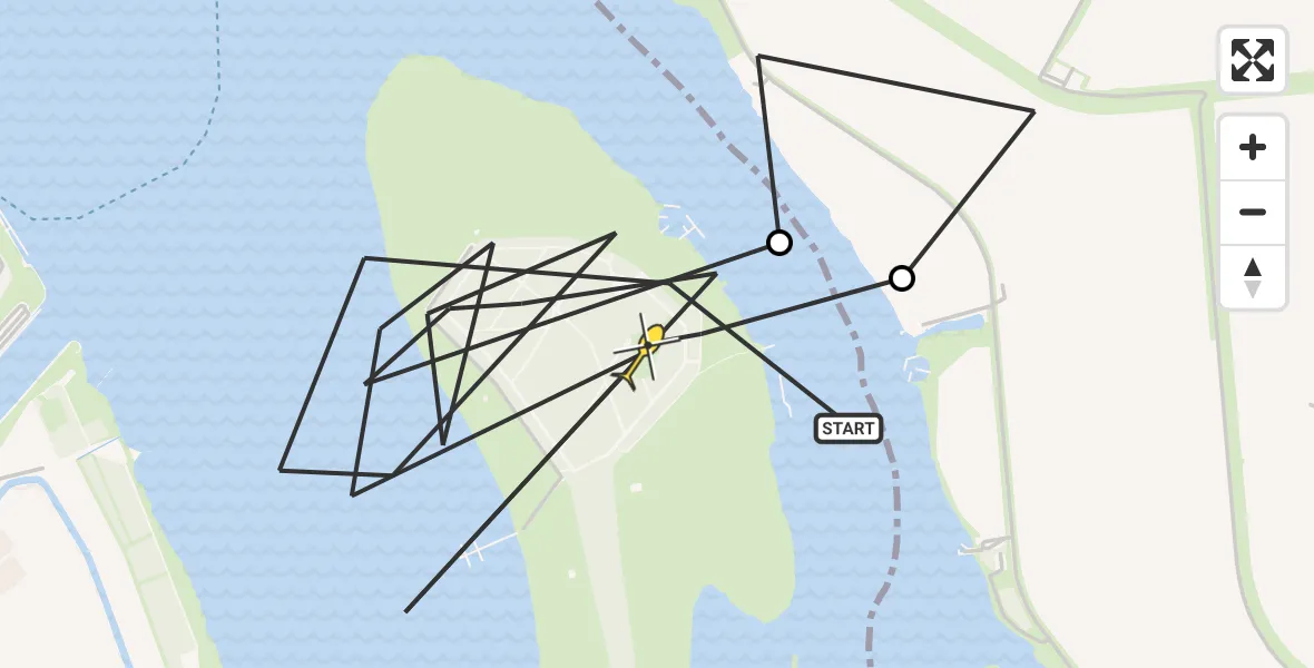 Routekaart van de vlucht: Kustwachthelikopter naar Veere, Haringvreter