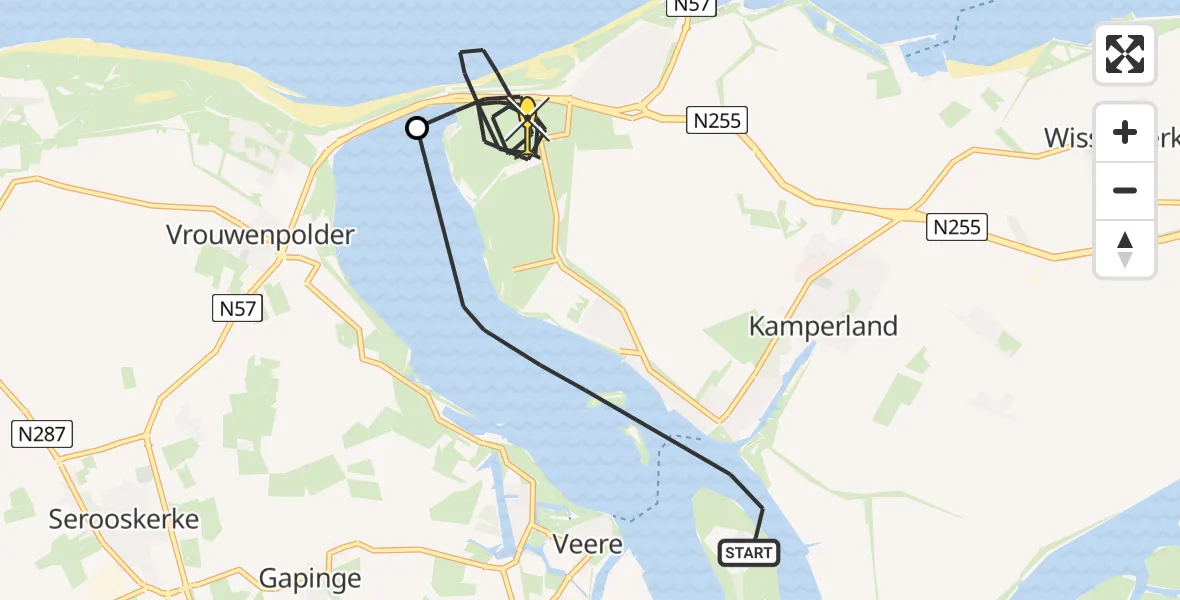 Routekaart van de vlucht: Kustwachthelikopter naar Kamperland, Schotsman