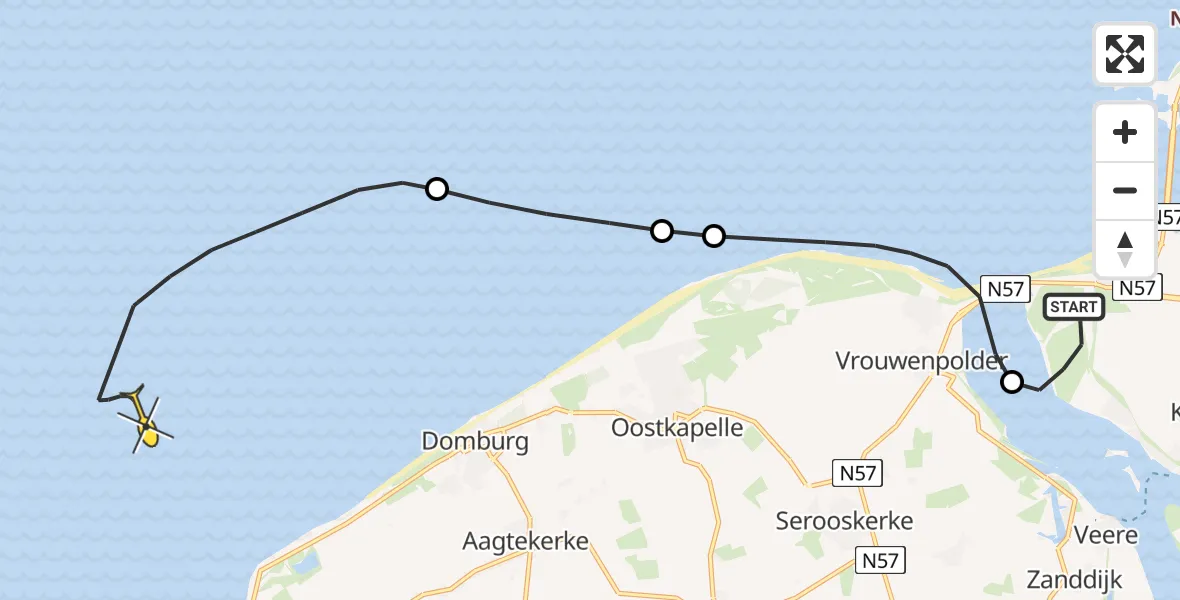 Routekaart van de vlucht: Kustwachthelikopter naar Vlissingen, Campensweg
