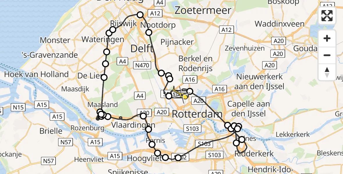 Routekaart van de vlucht: Politieheli naar Rotterdam The Hague Airport, Fairoaksbaan