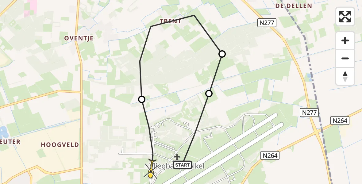 Routekaart van de vlucht: Lifeliner 3 naar Vliegbasis Volkel, Zeelandsedijk