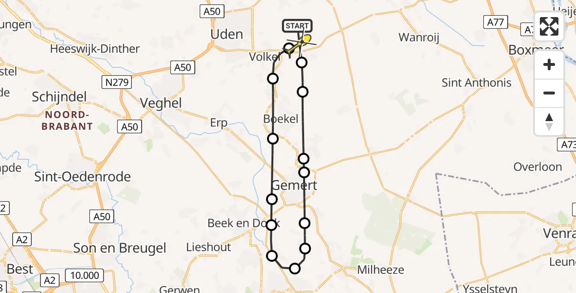 Routekaart van de vlucht: Lifeliner 3 naar Vliegbasis Volkel, Zeelandsedijk