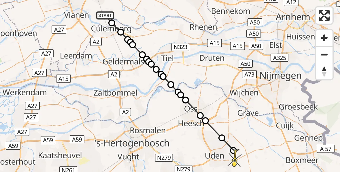 Routekaart van de vlucht: Lifeliner 3 naar Vliegbasis Volkel, Zeelandsedijk