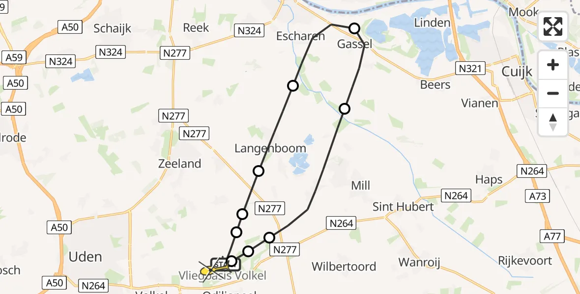 Routekaart van de vlucht: Lifeliner 3 naar Vliegbasis Volkel, Zeelandsedijk
