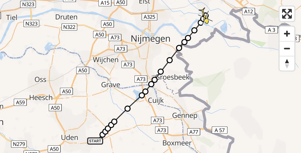 Routekaart van de vlucht: Lifeliner 3 naar Pannerden, Rijndijk