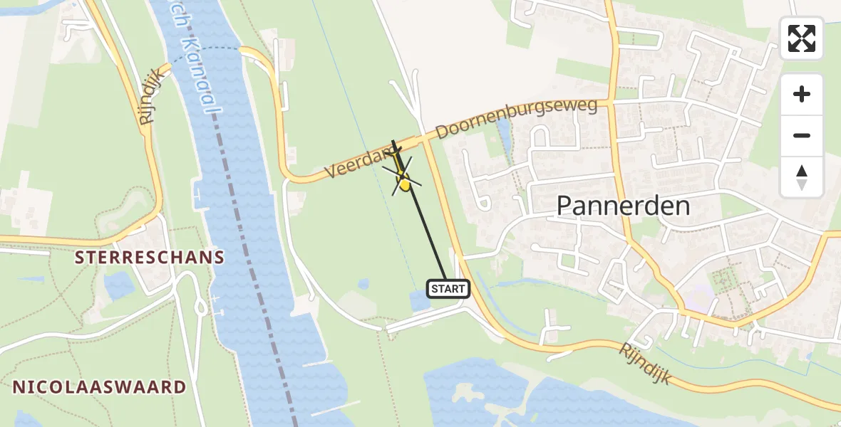 Routekaart van de vlucht: Lifeliner 3 naar Pannerden, Doornenburgseweg