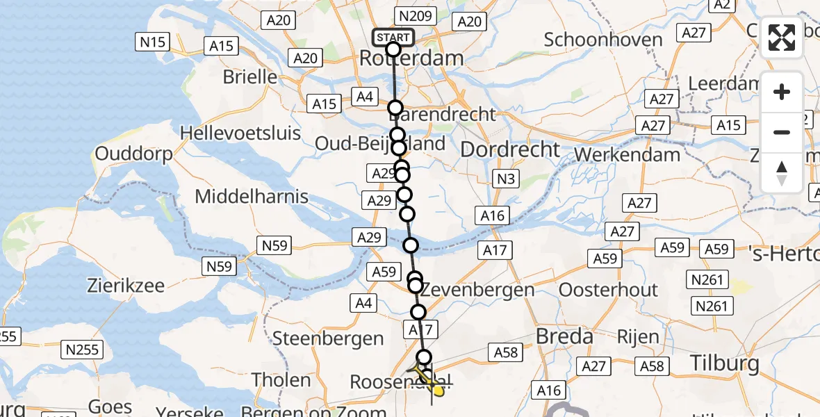 Routekaart van de vlucht: Lifeliner 2 naar Roosendaal, Rucphensebaan