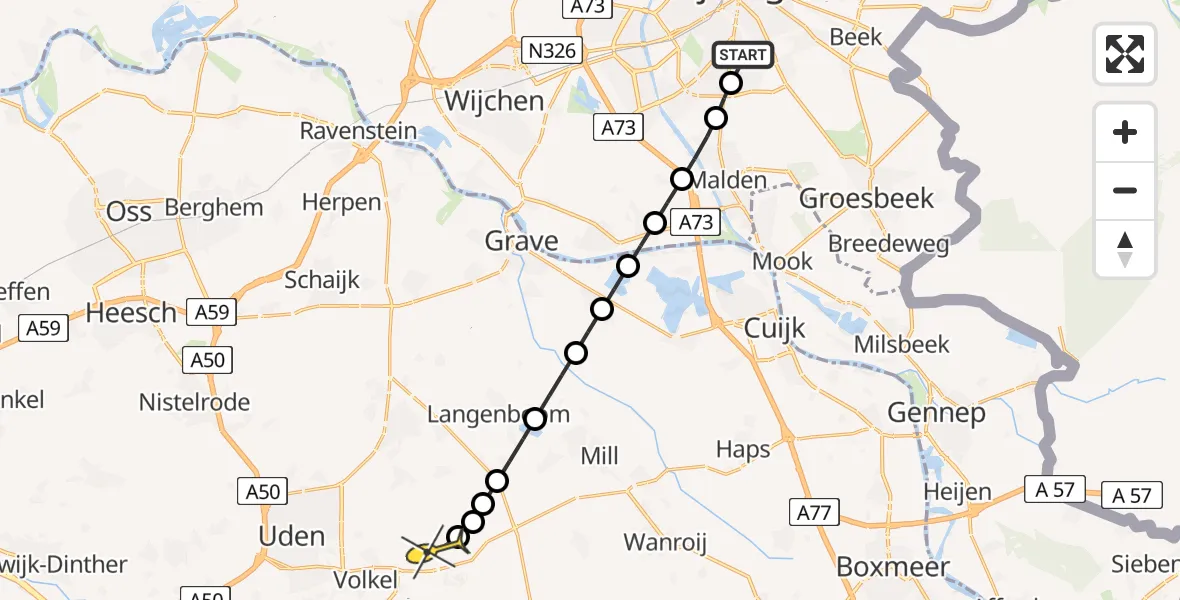 Routekaart van de vlucht: Lifeliner 3 naar Vliegbasis Volkel, Zeelandsedijk