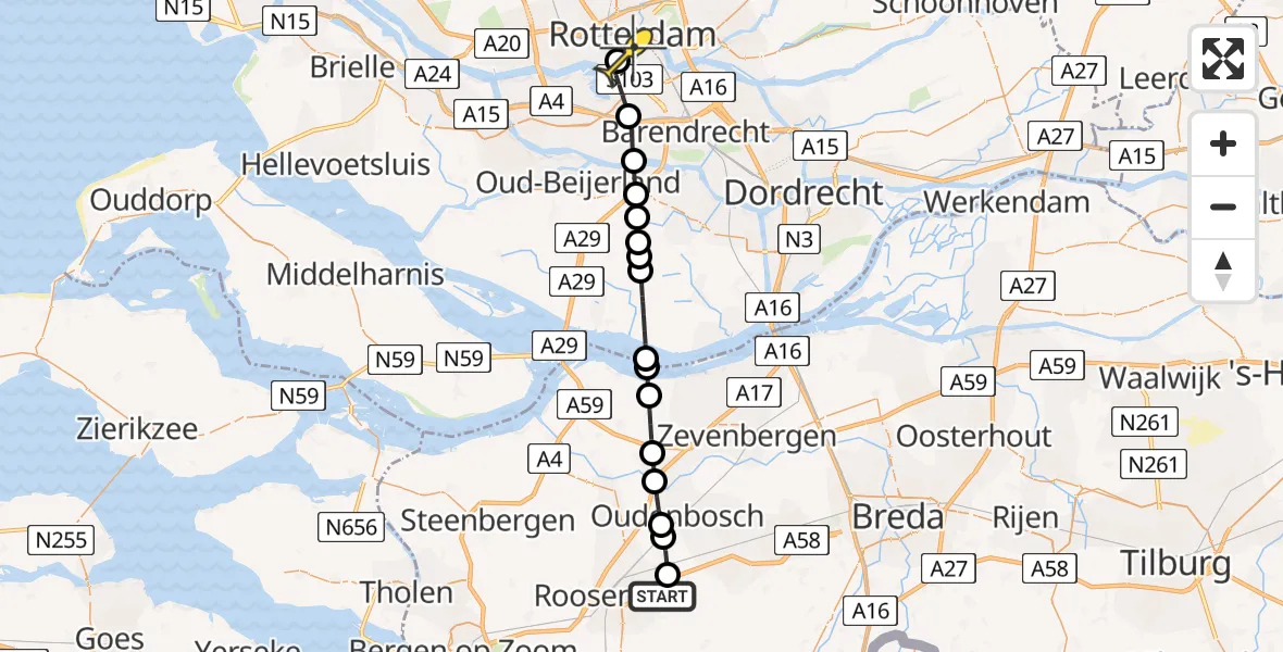Routekaart van de vlucht: Lifeliner 2 naar Erasmus MC, Westzeedijk