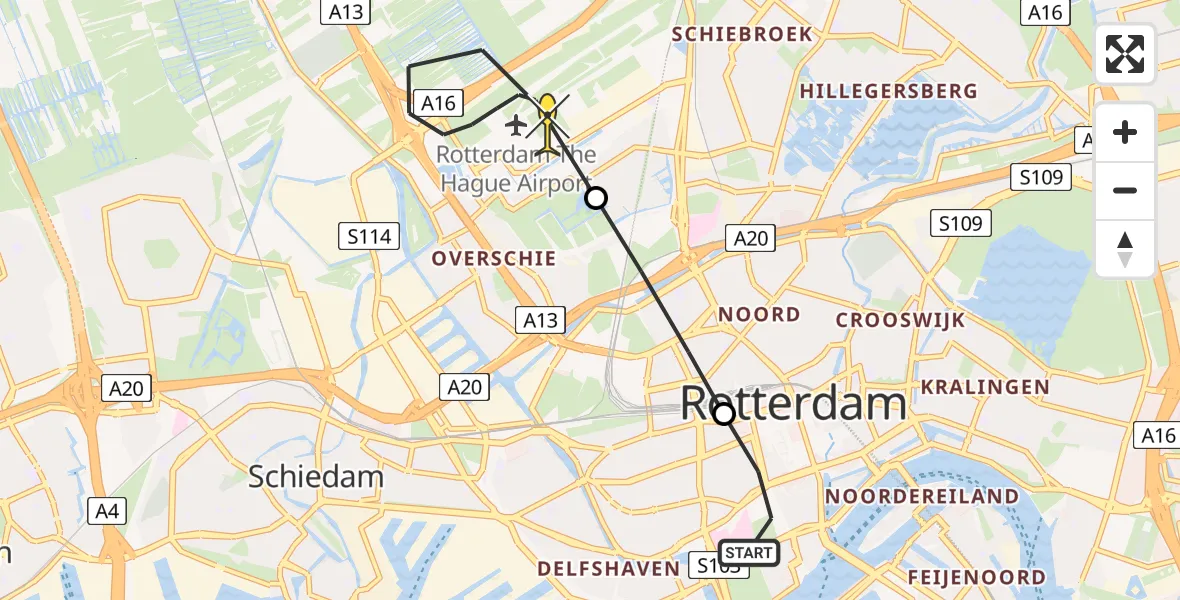 Routekaart van de vlucht: Lifeliner 2 naar Rotterdam The Hague Airport, Brandenburgbaan