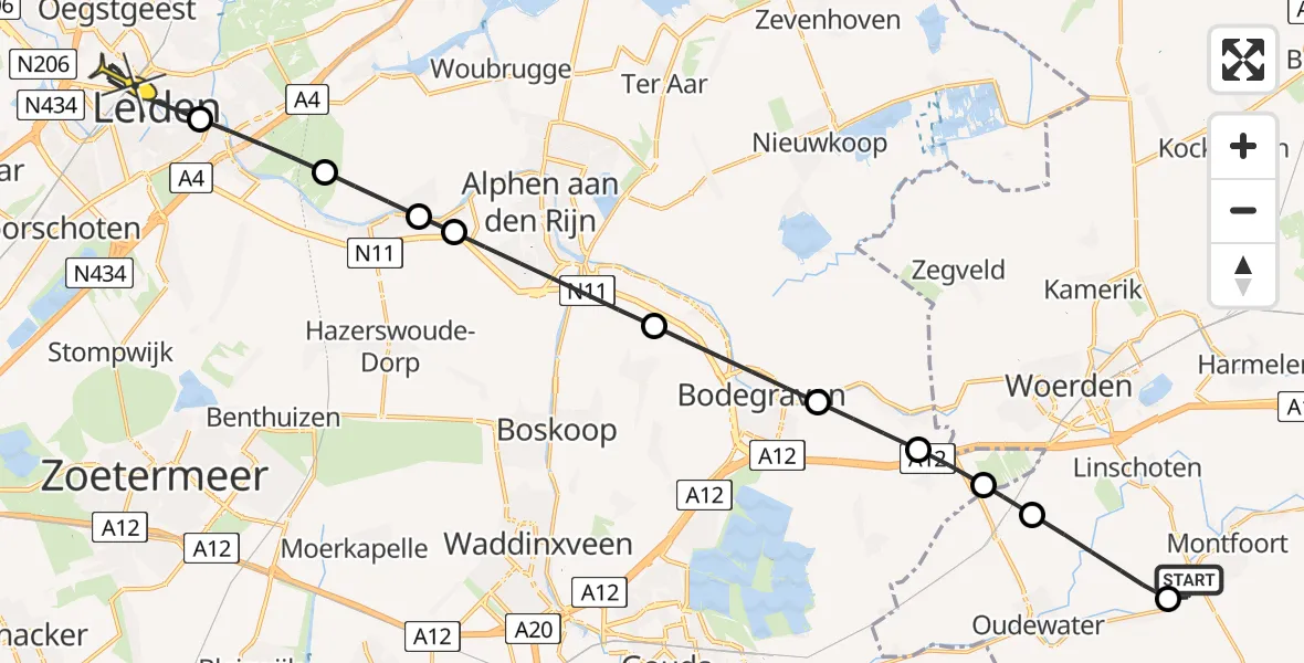 Routekaart van de vlucht: Lifeliner 2 naar Leiden, Albinusdreef