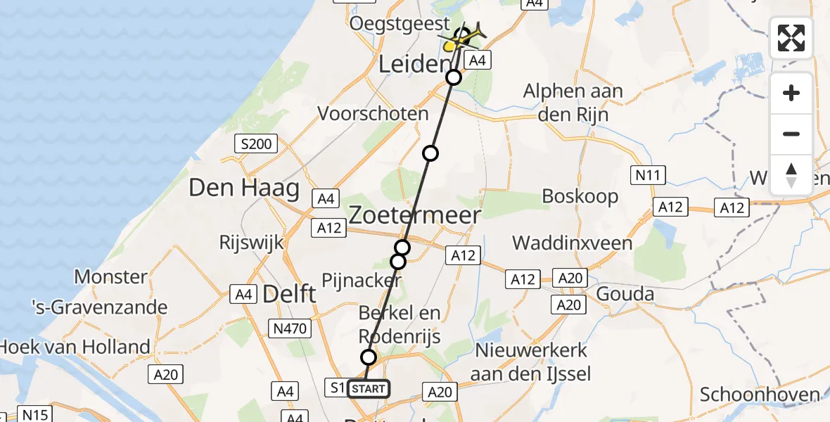 Routekaart van de vlucht: Lifeliner 2 naar Oud Ade, Hofdijklaan