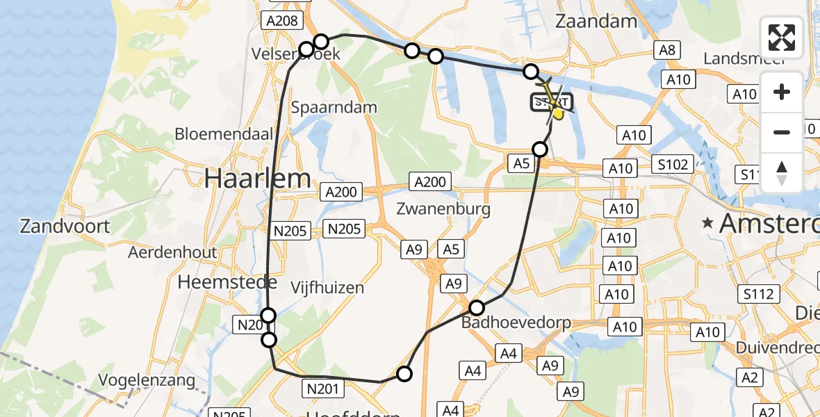 Routekaart van de vlucht: Lifeliner 1 naar Amsterdam Heliport, Hornweg