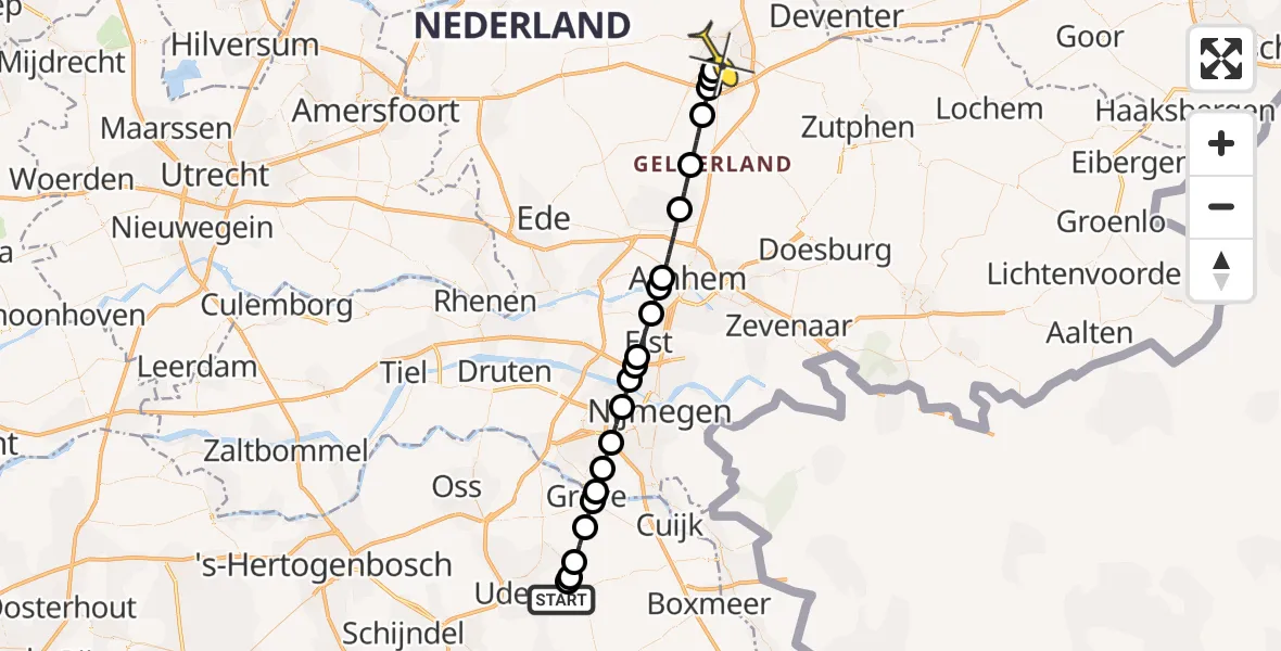 Routekaart van de vlucht: Lifeliner 3 naar Apeldoorn, Brinklaan