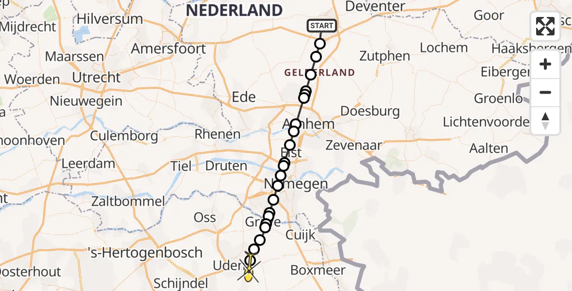 Routekaart van de vlucht: Lifeliner 3 naar Vliegbasis Volkel, Zeelandsedijk