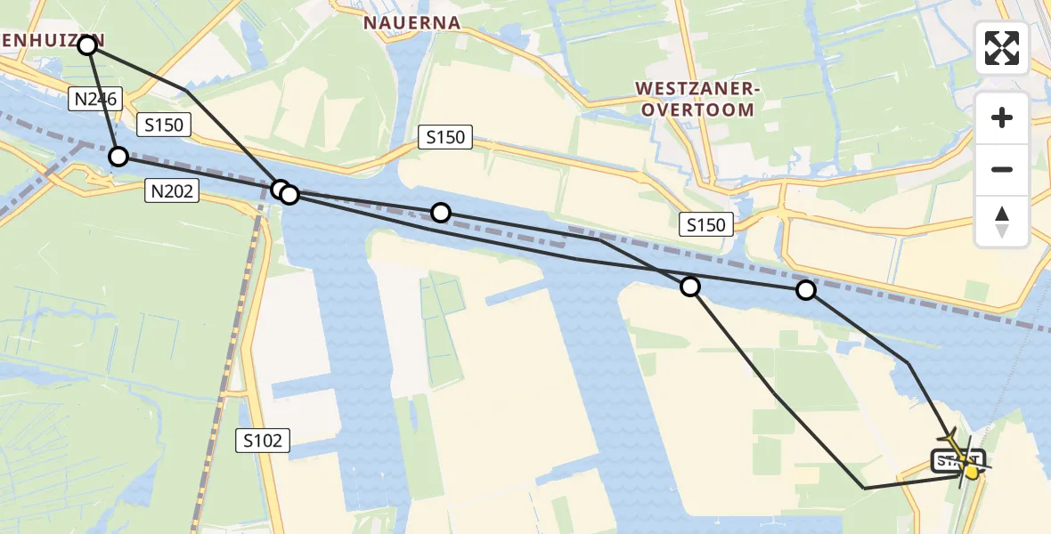 Routekaart van de vlucht: Lifeliner 1 naar Amsterdam Heliport, Hornweg