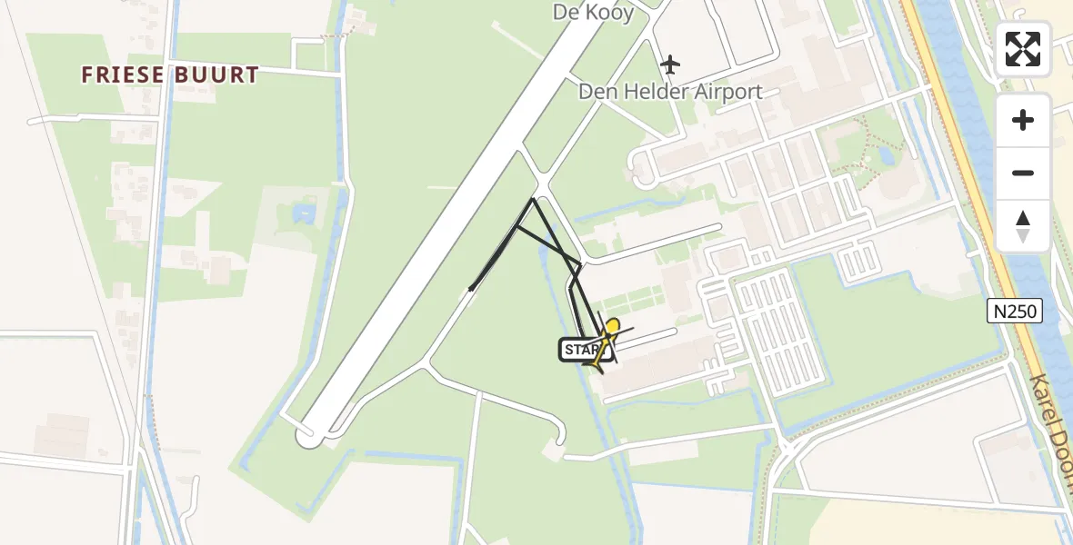 Routekaart van de vlucht: Kustwachthelikopter naar Vliegveld De Kooy, Luchthavenweg