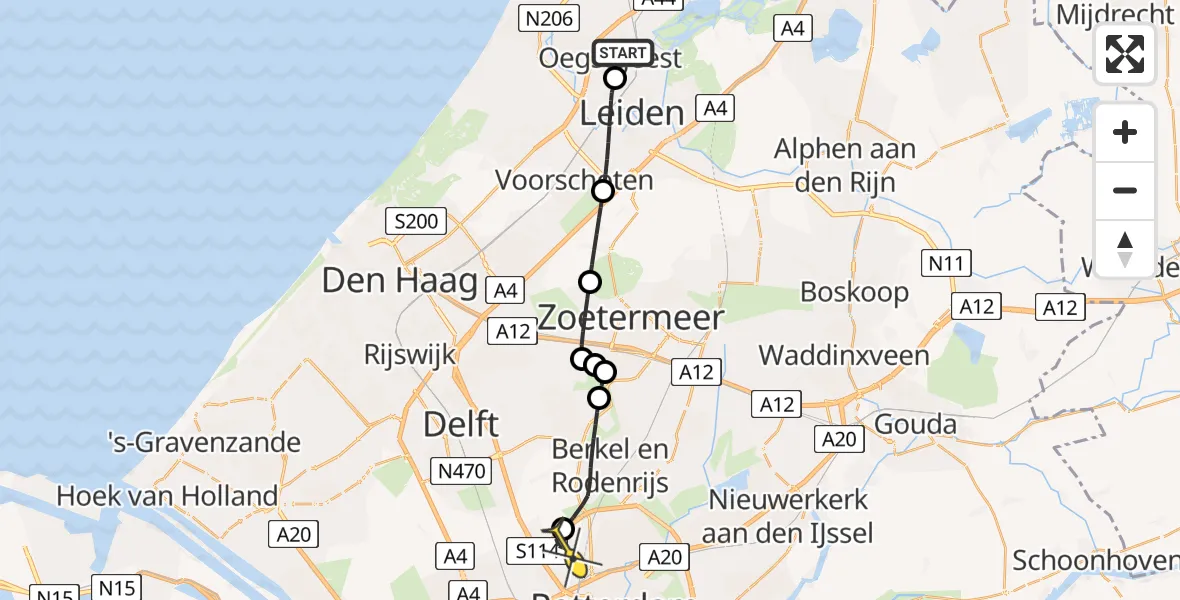 Routekaart van de vlucht: Lifeliner 2 naar Rotterdam The Hague Airport, Brandenburgbaan
