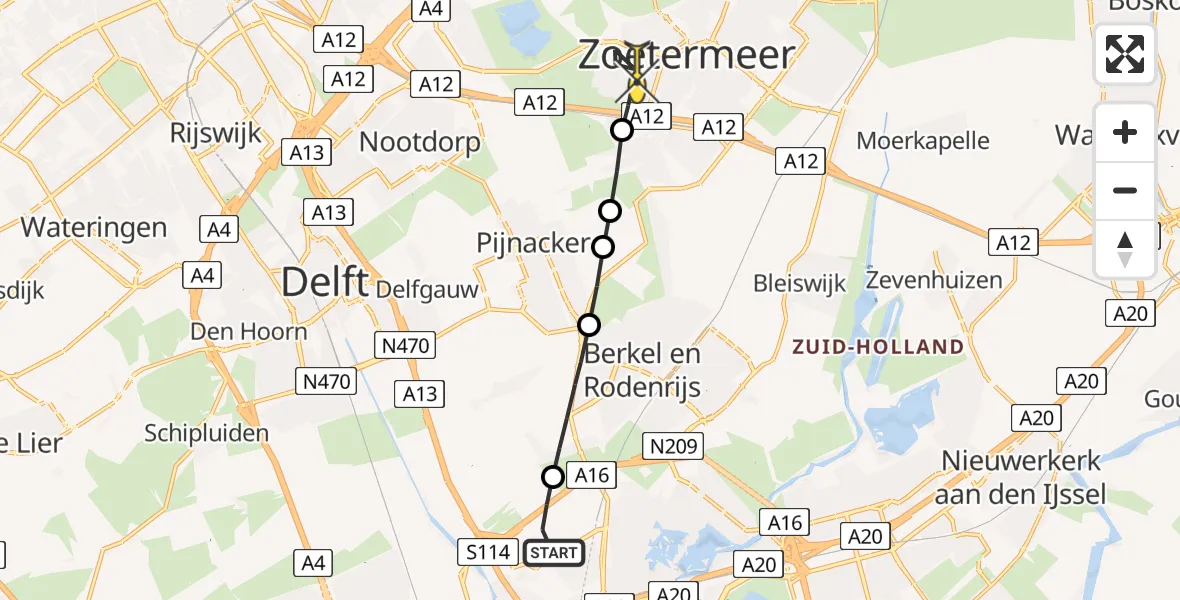 Routekaart van de vlucht: Lifeliner 2 naar Zoetermeer, Kadoelerbos