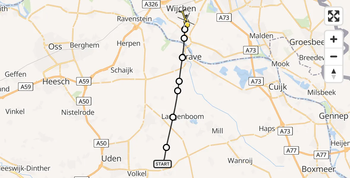 Routekaart van de vlucht: Lifeliner 3 naar Wijchen, de Ververt