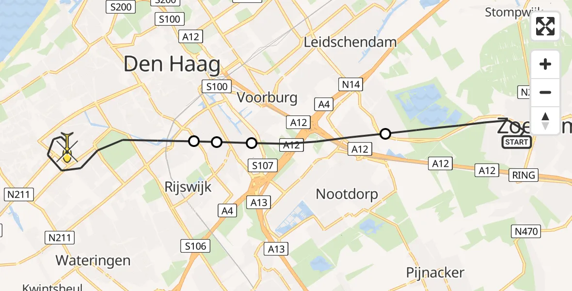 Routekaart van de vlucht: Lifeliner 2 naar Den Haag, Charlotte Jacobslaan