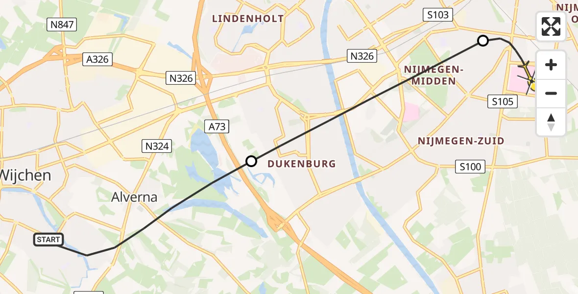Routekaart van de vlucht: Lifeliner 3 naar Radboud Universitair Medisch Centrum, Geert Grooteplein Zuid
