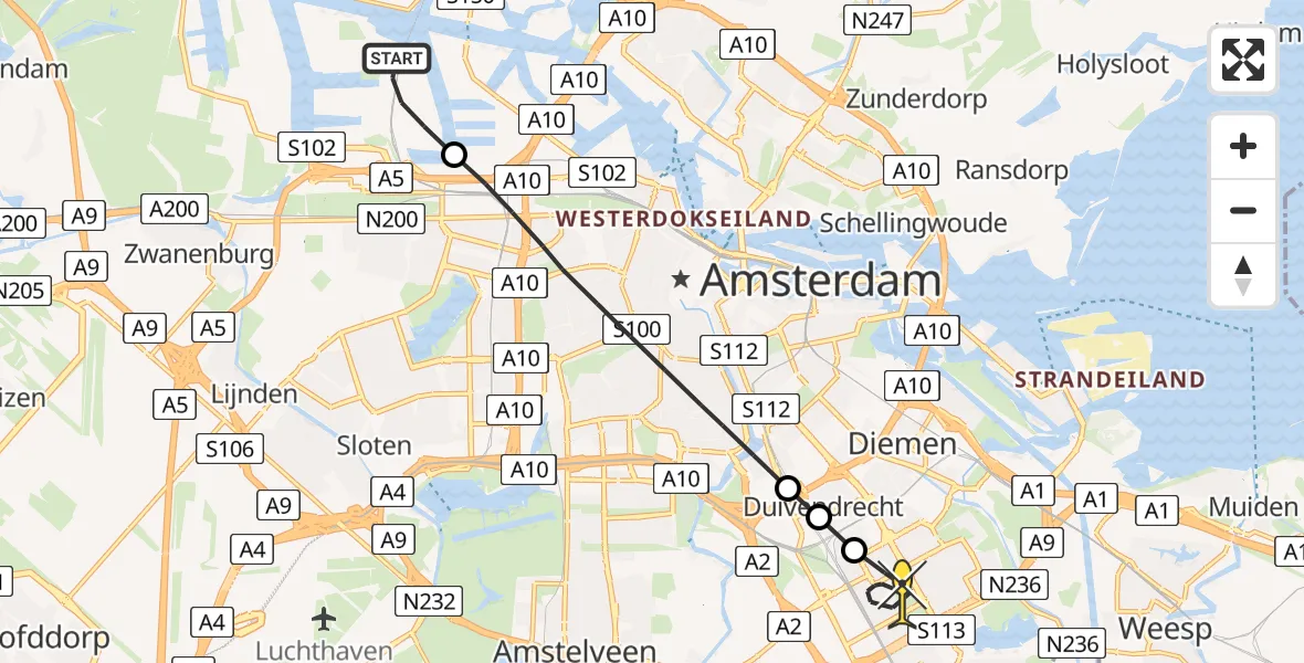 Routekaart van de vlucht: Lifeliner 1 naar Amsterdam, Flierbosdreef
