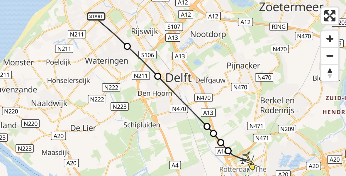 Routekaart van de vlucht: Lifeliner 2 naar Rotterdam The Hague Airport, Brandenburgbaan