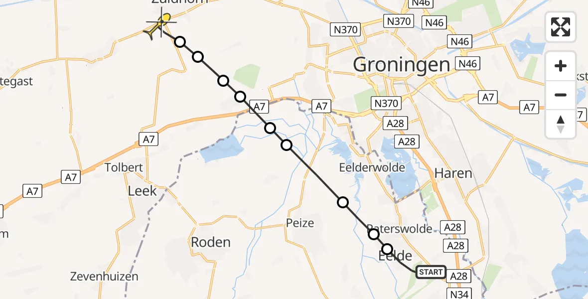 Routekaart van de vlucht: Lifeliner 4 naar Briltil, Hoendiep Westzijde