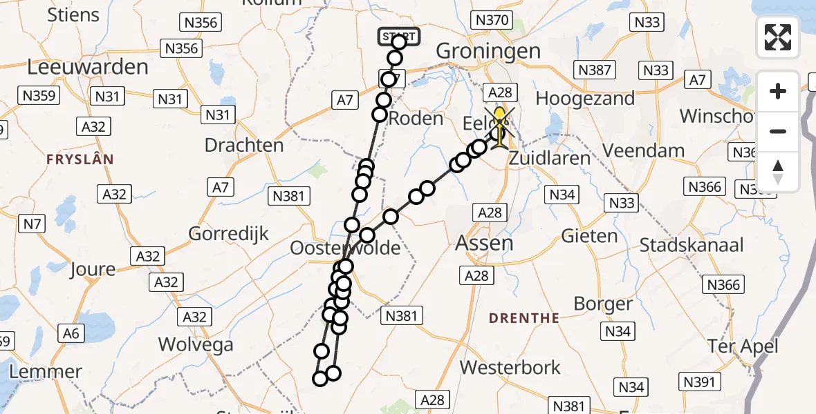 Routekaart van de vlucht: Lifeliner 4 naar Groningen Airport Eelde, Machlaan